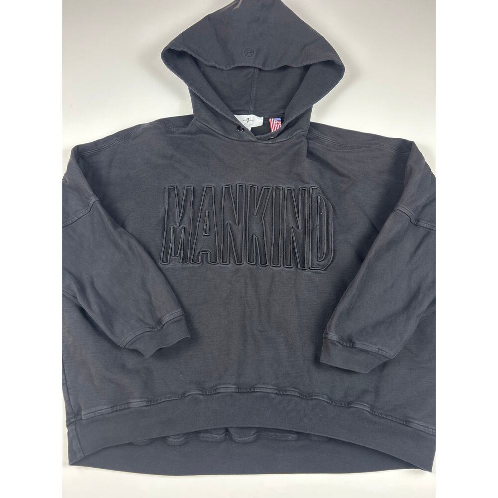 7 For All Mankind Sweater Hoodie Mens XS Distressed Oversized Embroidered Black